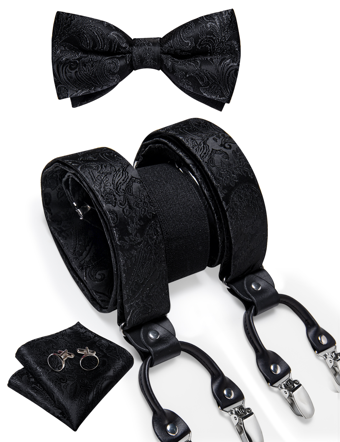 Bow Tie Pre Tied - Men's Black Adjustable Suspenders Pre-tied Bowtie