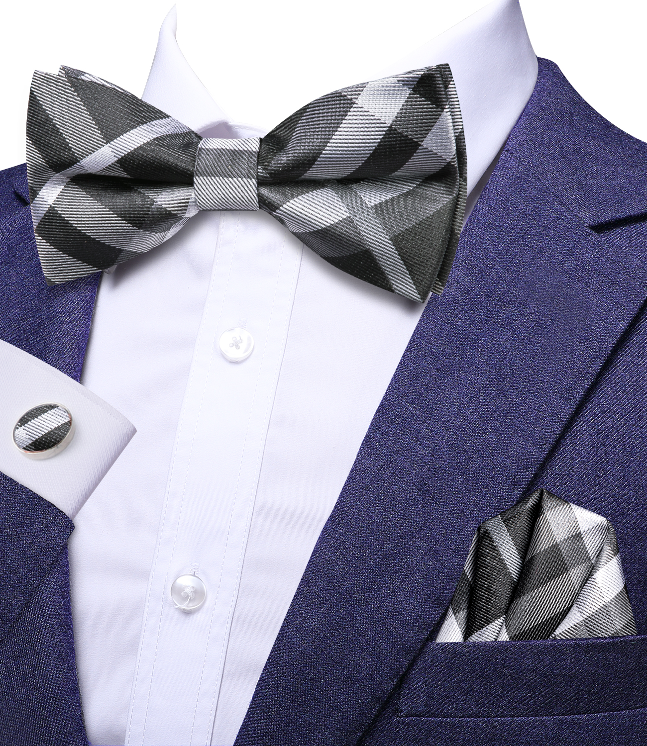 Hi-Tie Grey Plaid Jacquard Sil - Bow Tie Pre Tied recension och pris