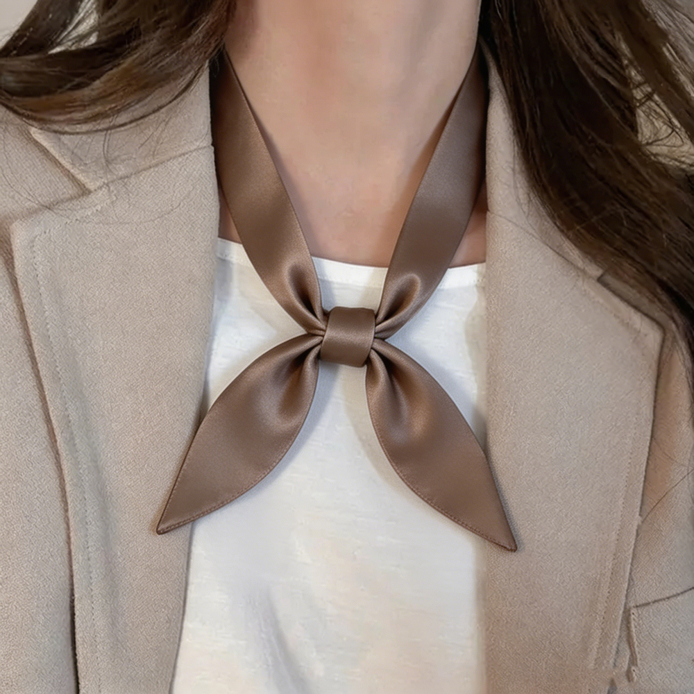 Solid Color Satin Skinny Scarf - Bow Tie Pre Tied recension och pris