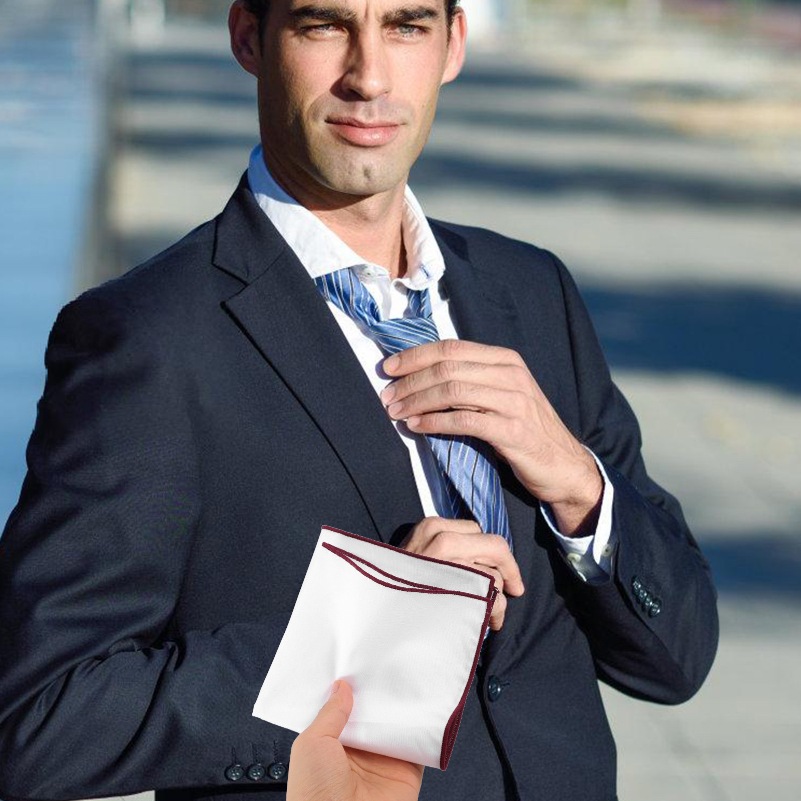 2Pcs White Pocket Squares for  - Handkerchief Cotton Men recension och pris
