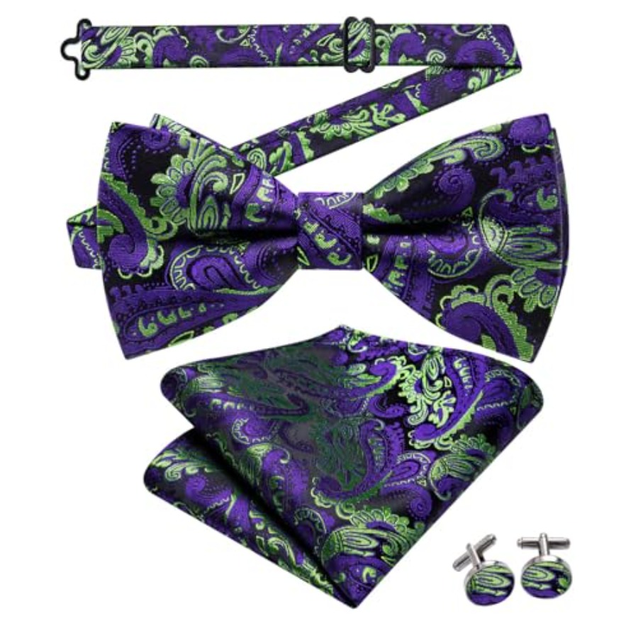 Mens Paisley Striped Bowtie Se - Pocket Square Set recension och pris
